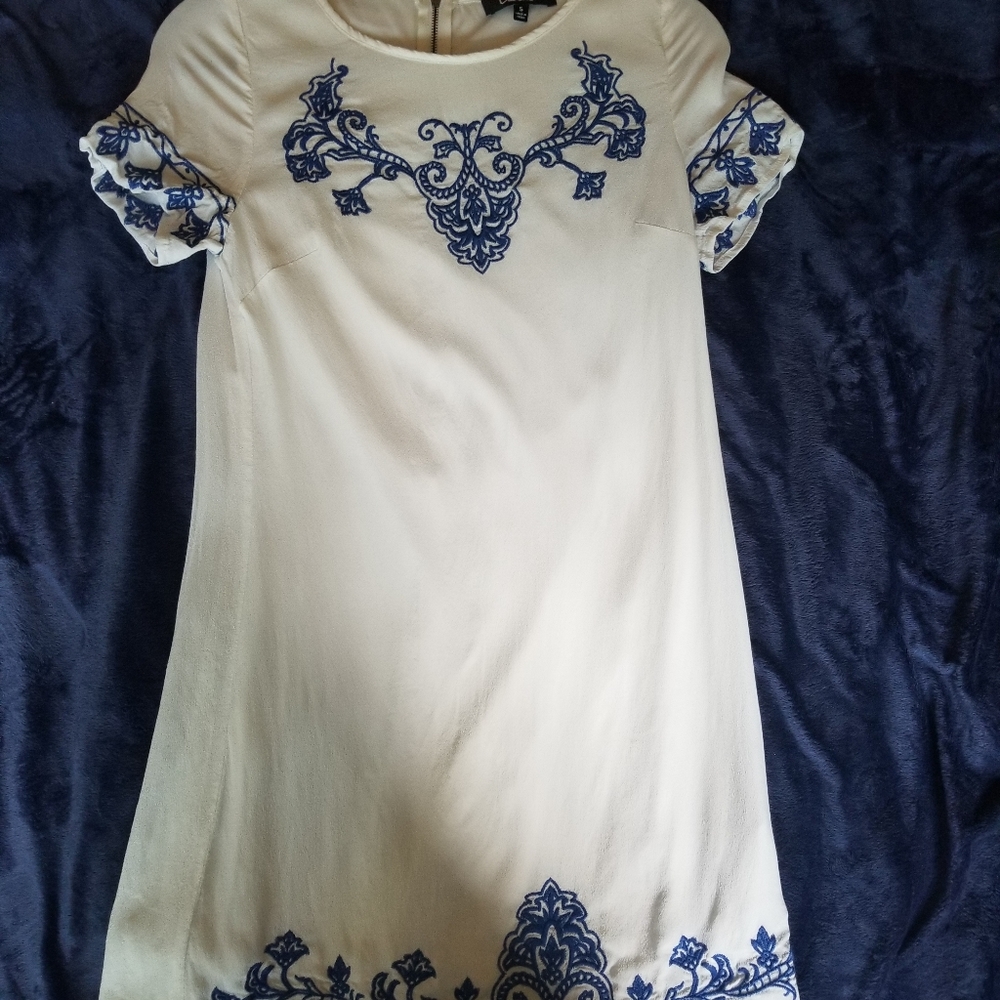 Embroidered shift dress.